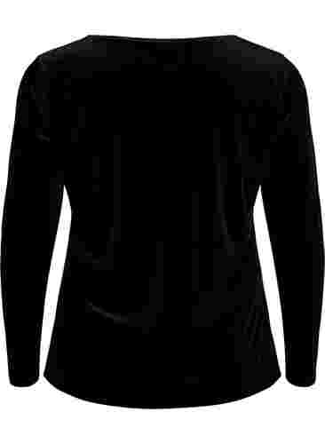 Bluse i velur med lange ermer, Black, Packshot image number 1