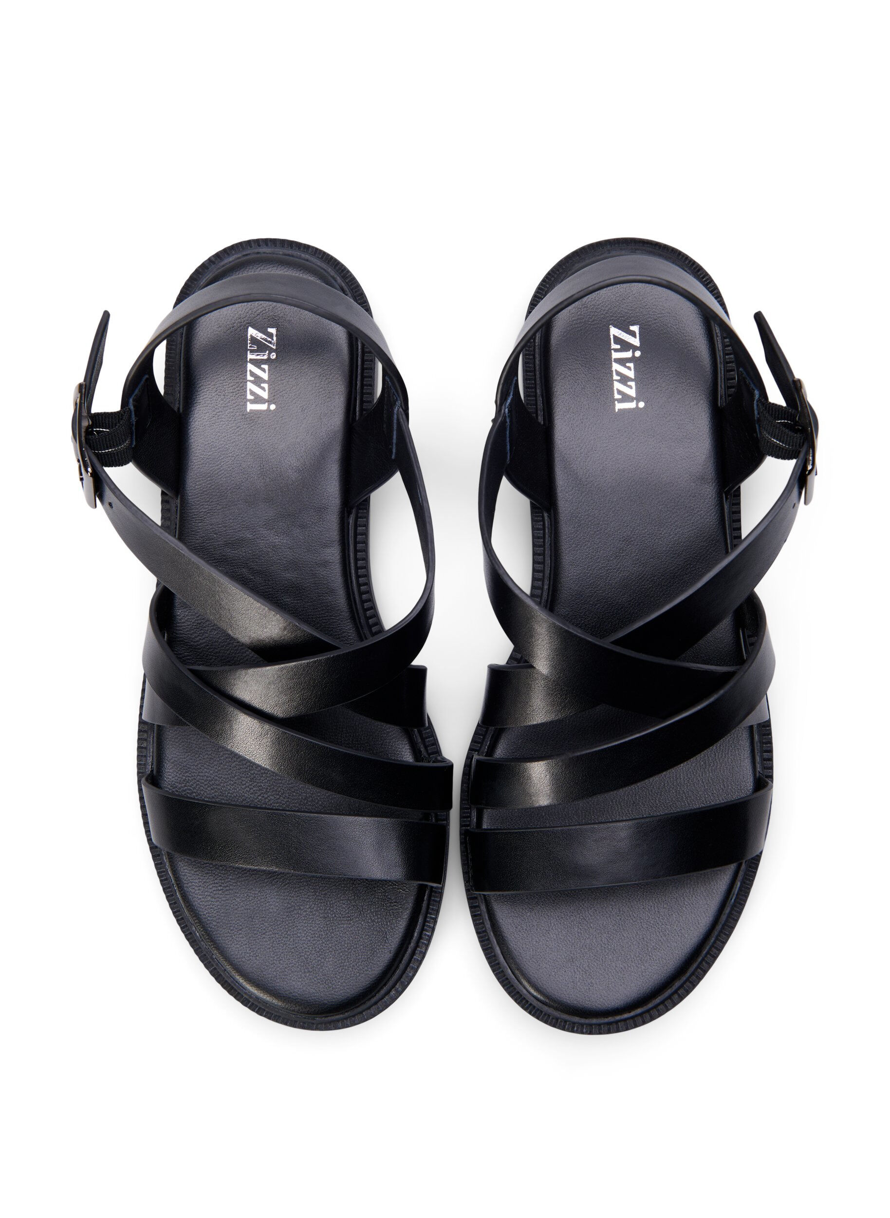 Zizzi Sommersandal i skinn med bred passform, Black, Packshot image number 2