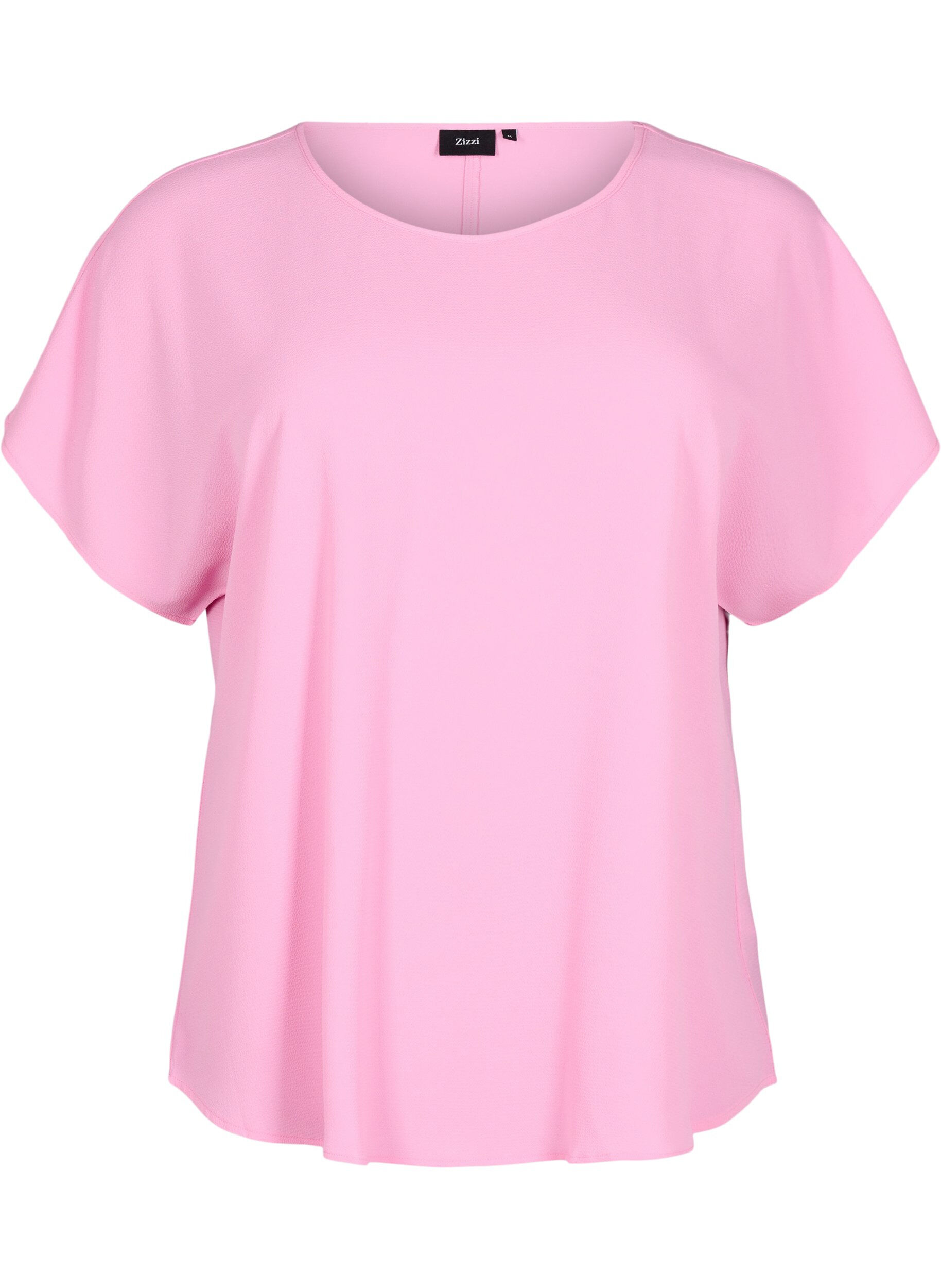 ZizziBluse med korte ermer og rund hals, Rosa, Packshot image number 0