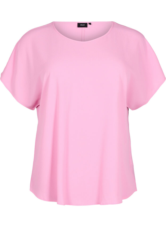 Bluse med korte ermer og rund hals, Rosa, Packshot image number 0