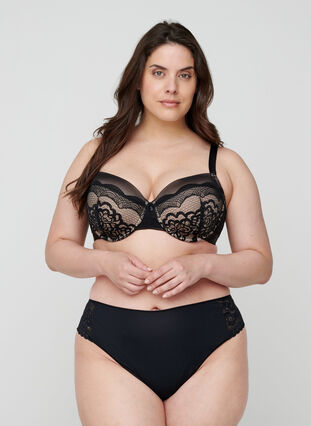 Zizzi 3 stk. g-streng med blondekant, Svart, Model image number 0