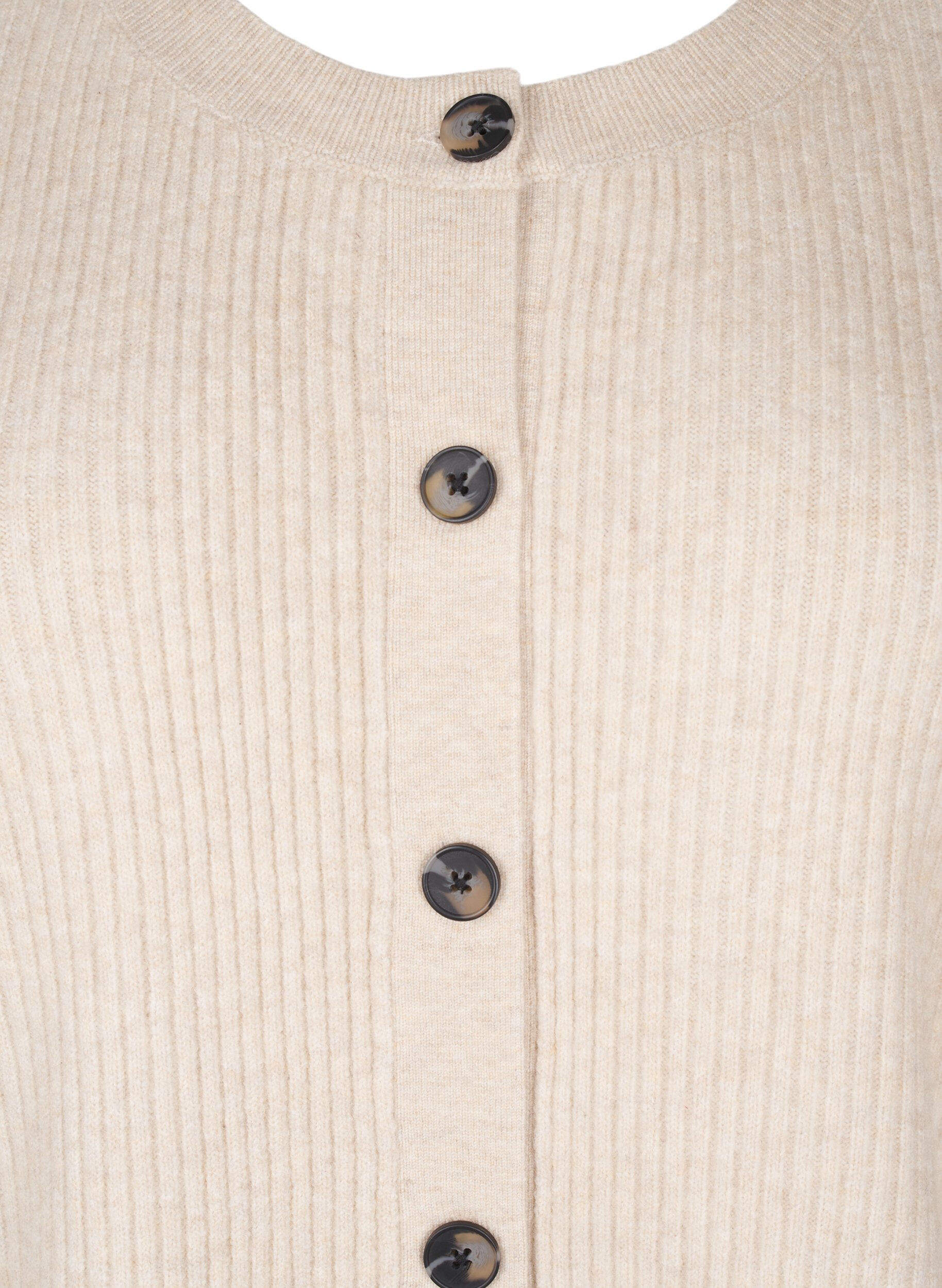 Zizzi Ribbestrikket cardigan med knapper, Beige, Packshot image number 2