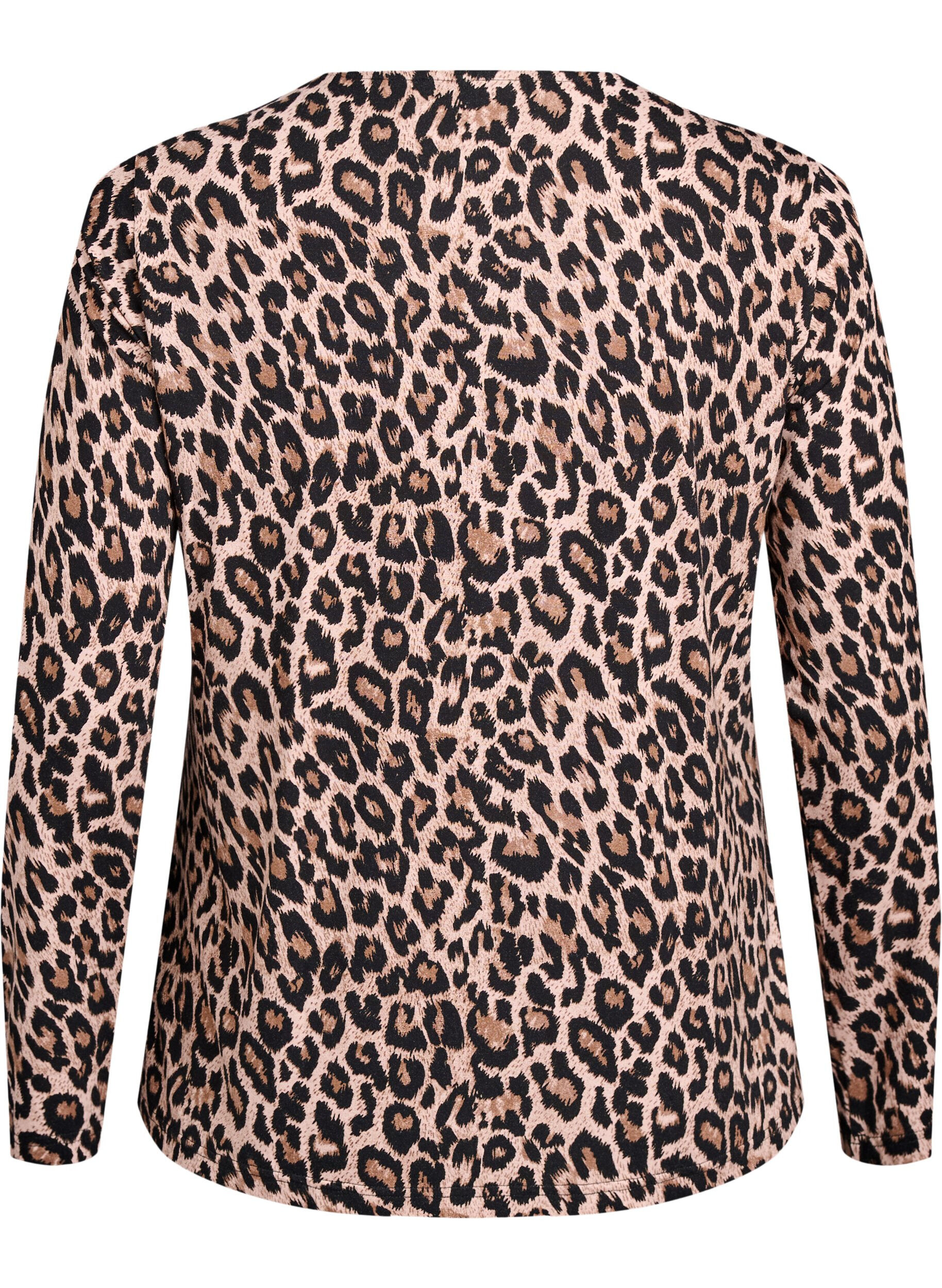 Zizzi Langermet bluse med leopardm&oslash;nster, Brun, Packshot image number 1