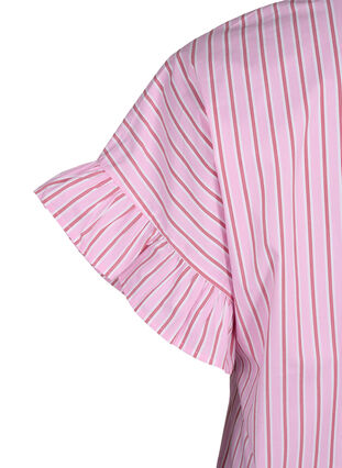Stripete bluse med peplum og volangdetaljer, Pink Red Stripe, Packshot image number 3