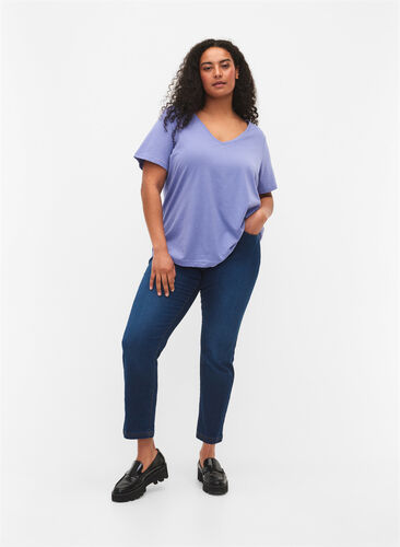 Kortermet T-skjorte med V-hals, Lavender Viloet, Model image number 2