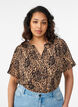 Bluse med korte ermer og v-hals, Brun, Model image number 0