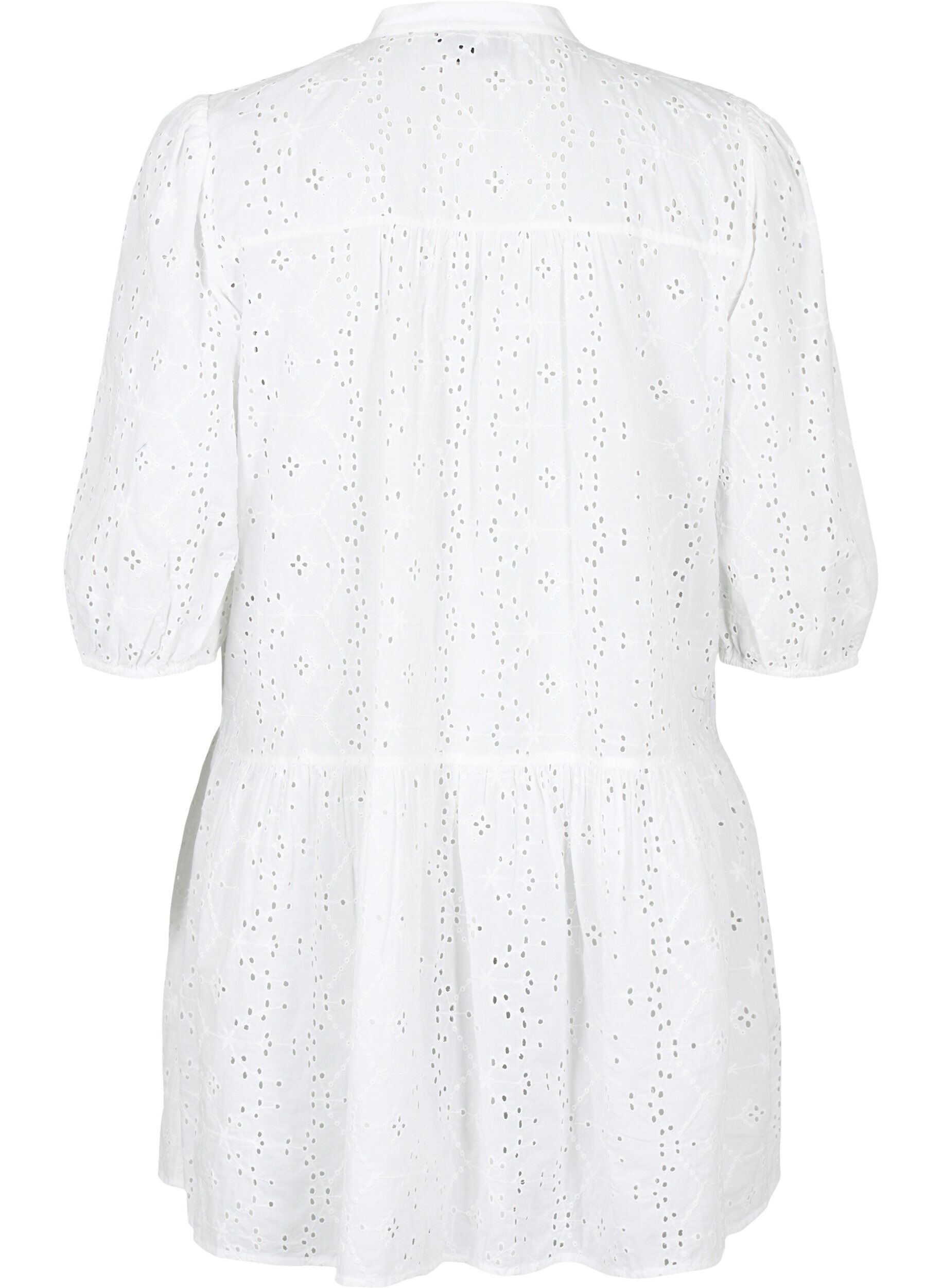 Zizzi Skjortekjole i bomull med engelsk broderi, Bright White, Packshot image number 1