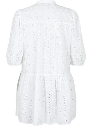 Skjortekjole i bomull med engelsk broderi, Bright White, Packshot image number 1