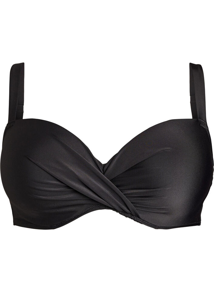 Bikinitopp med b&oslash;yle og drapering, Svart, Packshot image number 0