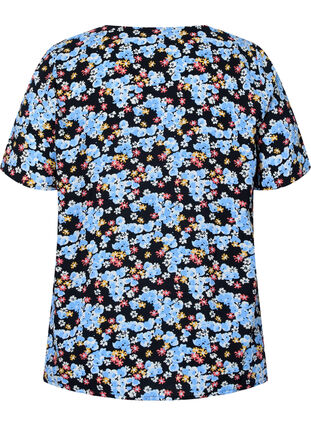 Mønstrete pysjamasskjorte i viskose, Black Blue Flower, Packshot image number 1