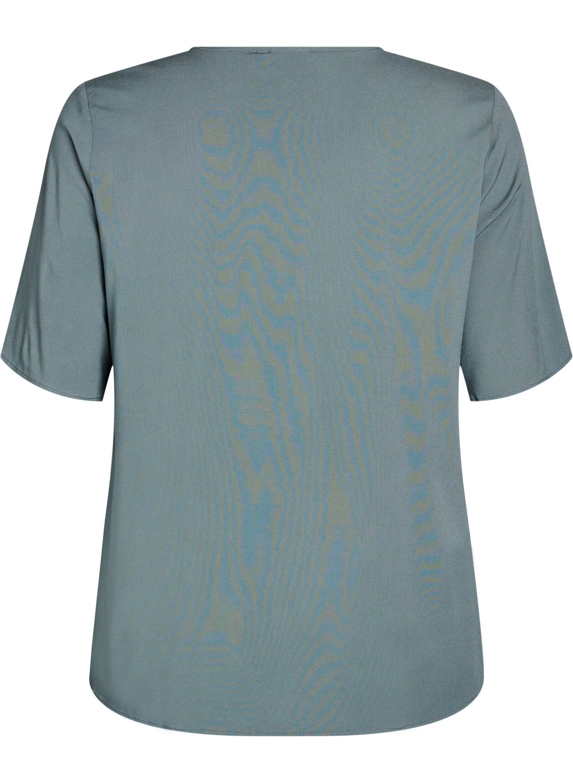 ZizziVevet bluse med korte ermer og rund hals, Gr&oslash;nn, Packshot image number 1