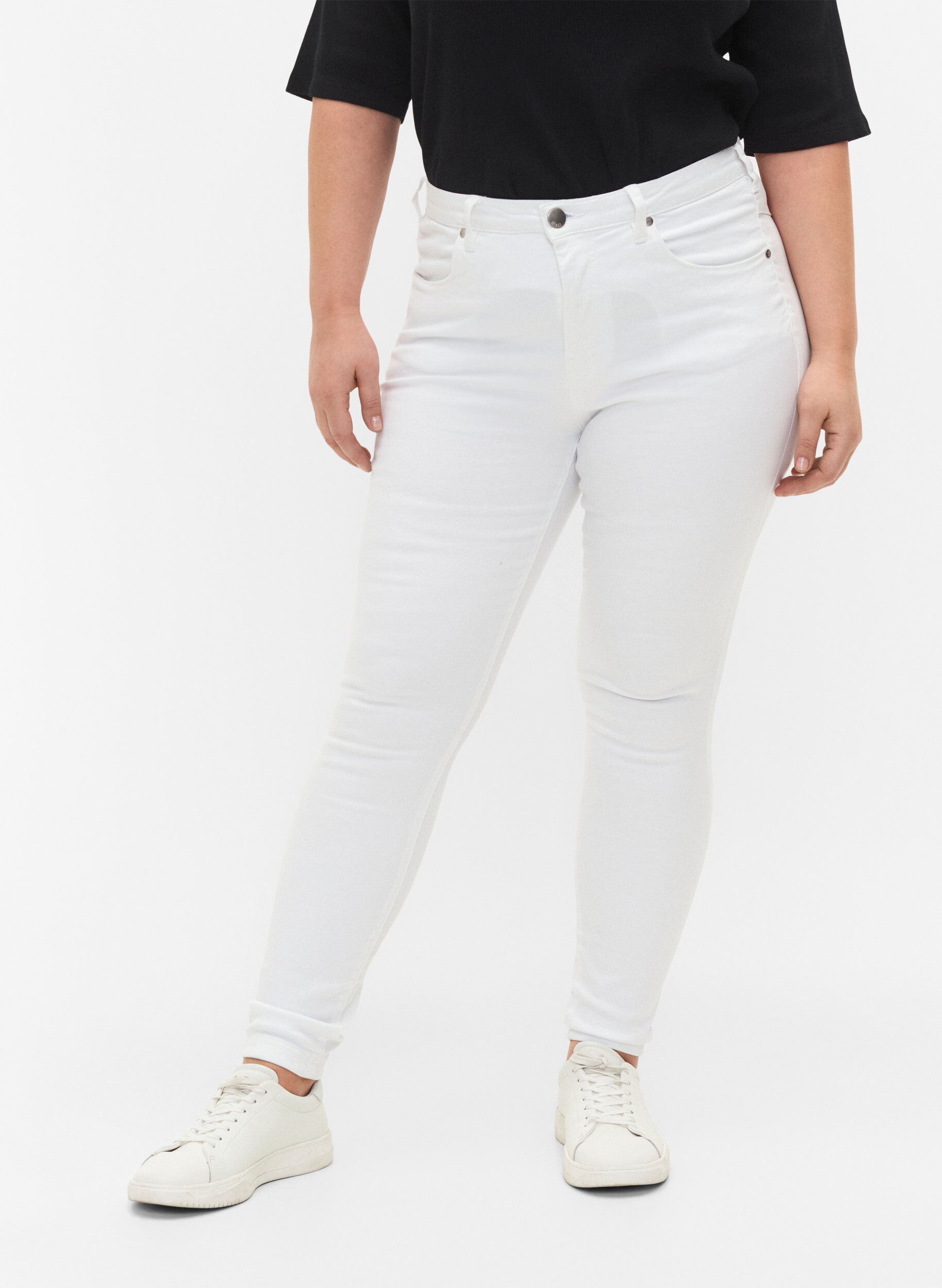 Zizzi Super slim Amy jeans med h&oslash;yt liv, White, Model image number 3