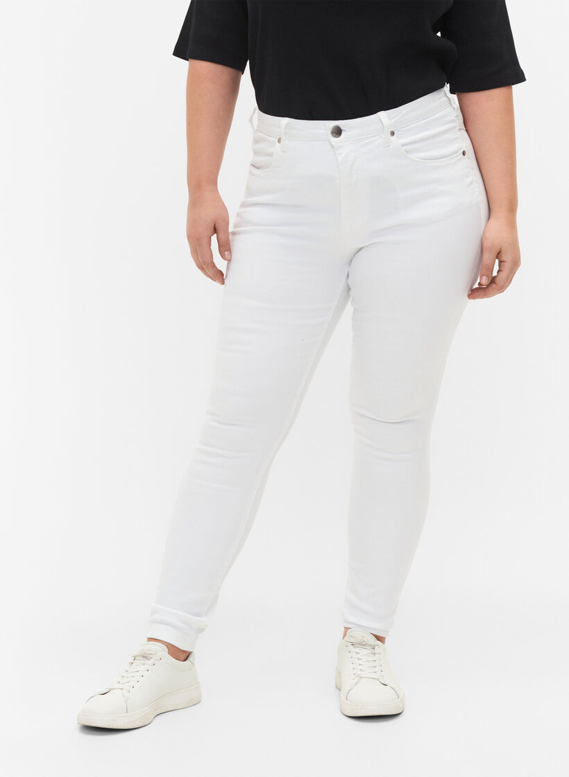 Super slim Amy jeans med h&oslash;yt liv, White, Model image number 3