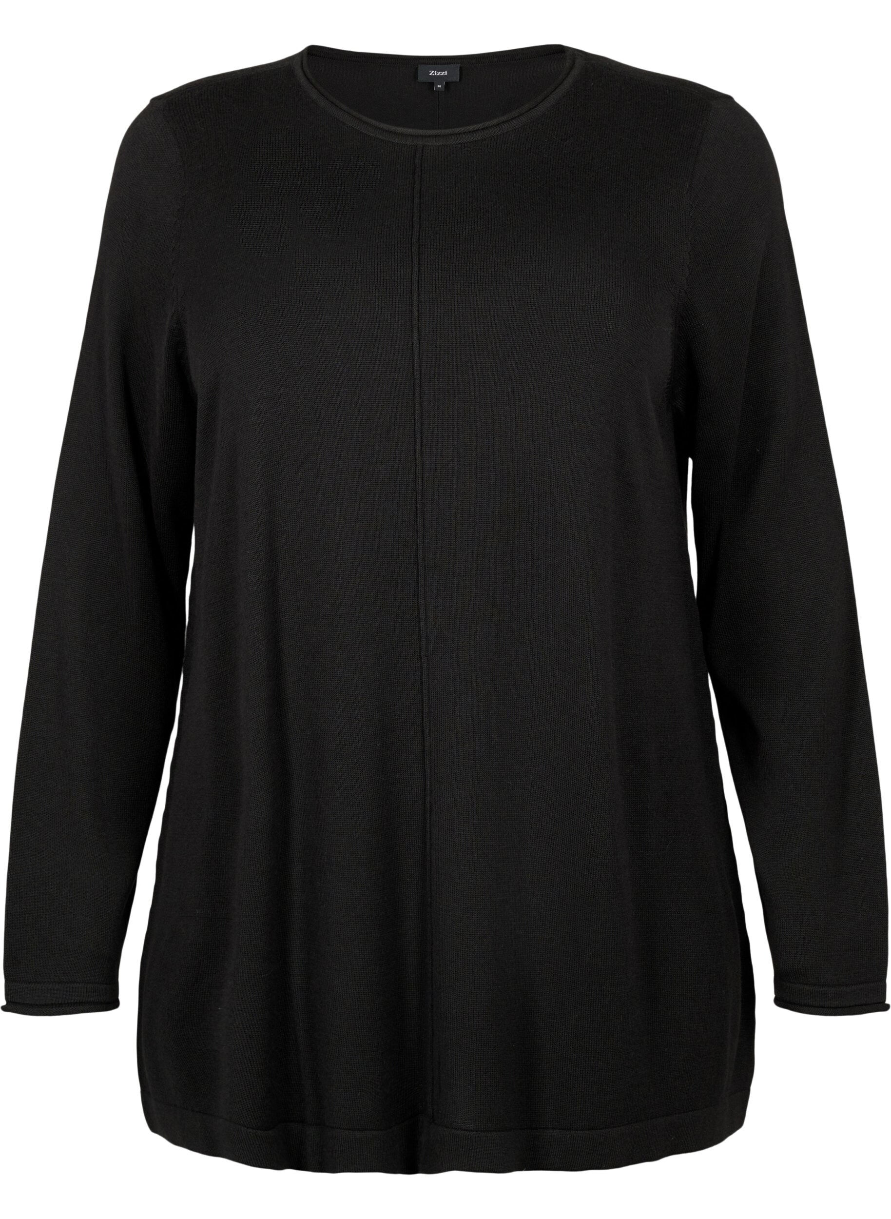 Zizzi Strikket bluse i bomull og viskoseblanding, Svart, Packshot image number 0