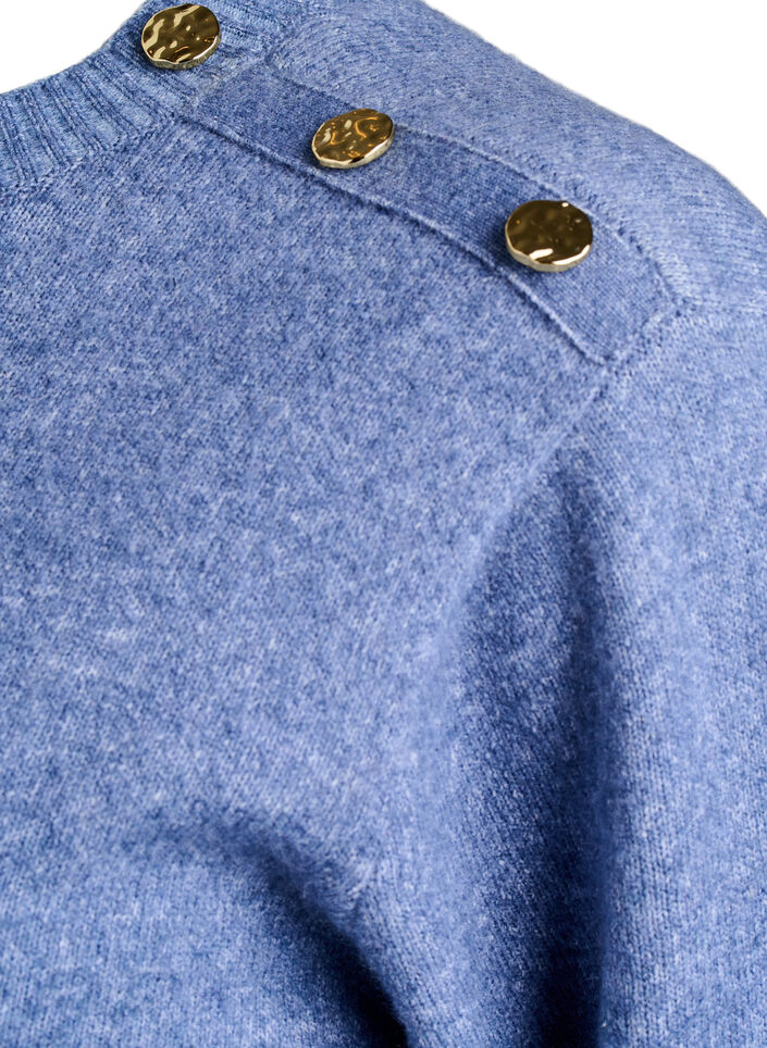 Strikket bluse med knappdetalj, Bl&aring;, Packshot image number 3
