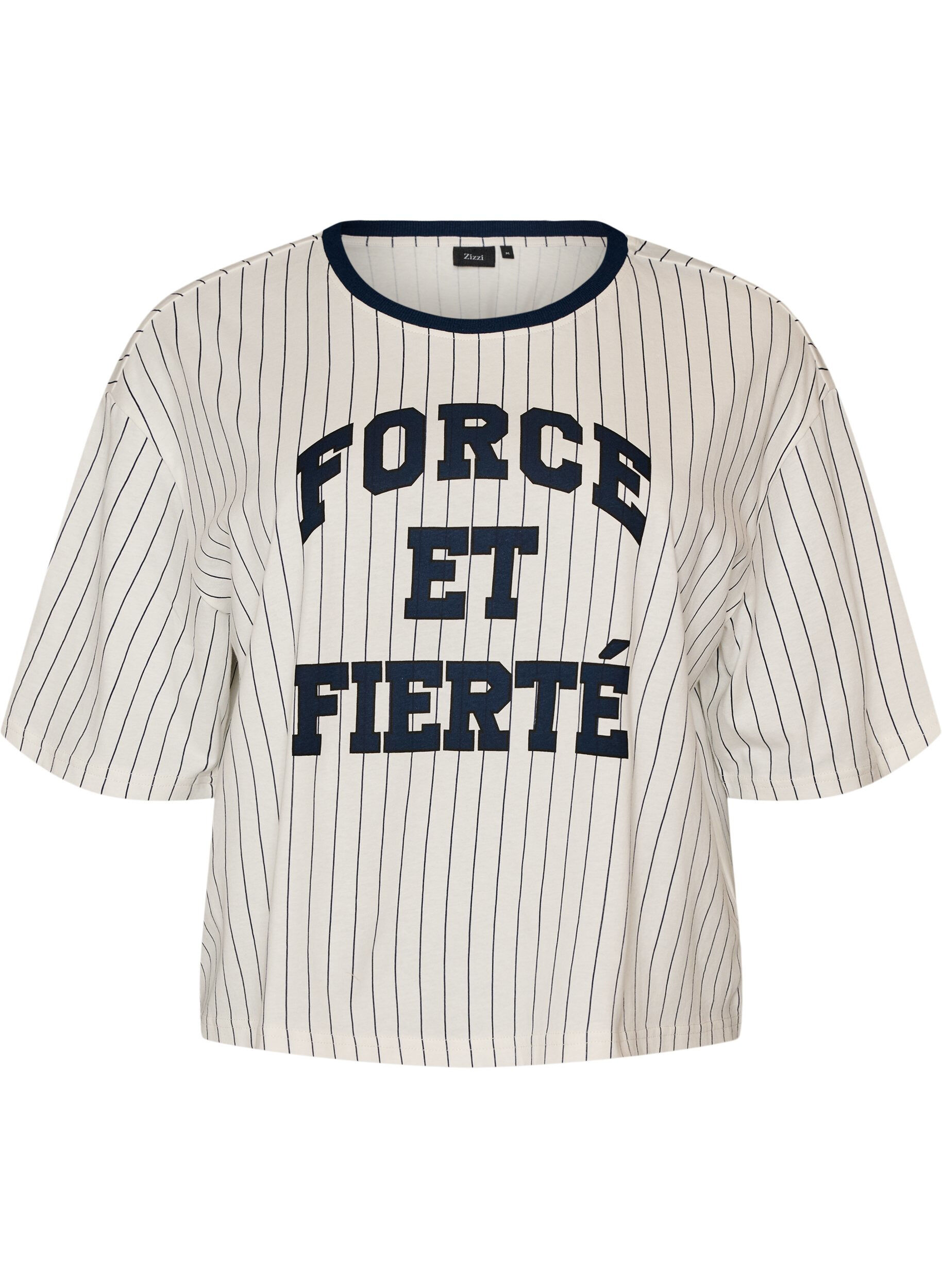 Boxy T-skjorte med striper og statement-trykk