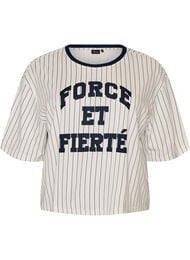 Boxy T-skjorte med striper og statement-trykk, Hvit