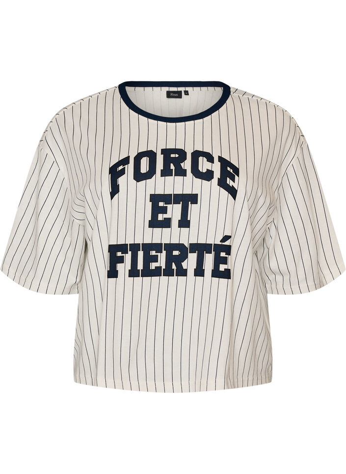 Boxy T-skjorte med striper og statement-trykk, Hvit, Packshot image number 0