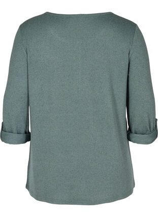 Bluse med 3/4-ermer og glidelås, Balsam Green Mel, Packshot image number 1