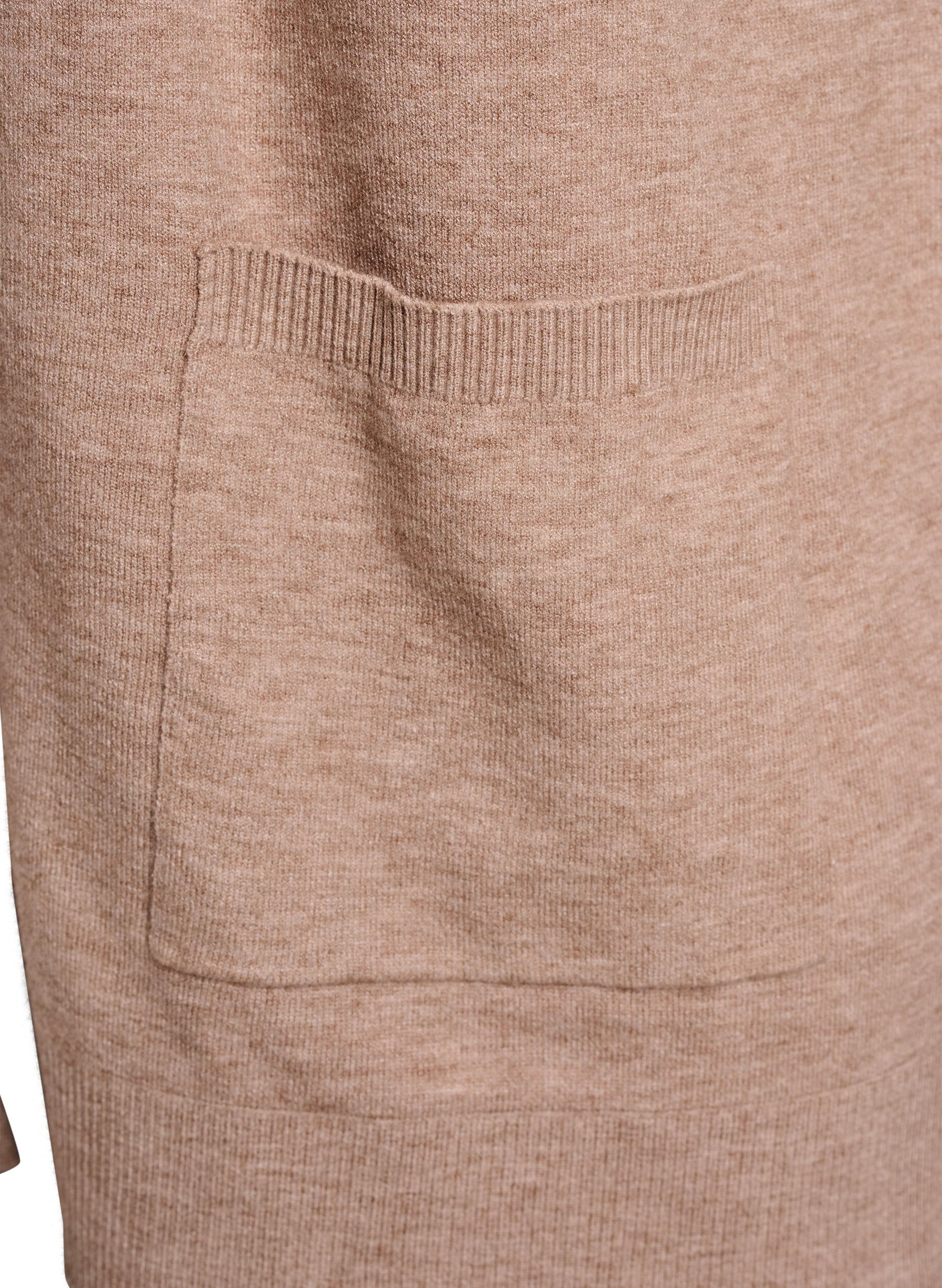 Zizzi Lang &aring;pen strikket cardigan med lommer, Beige, Packshot image number 3
