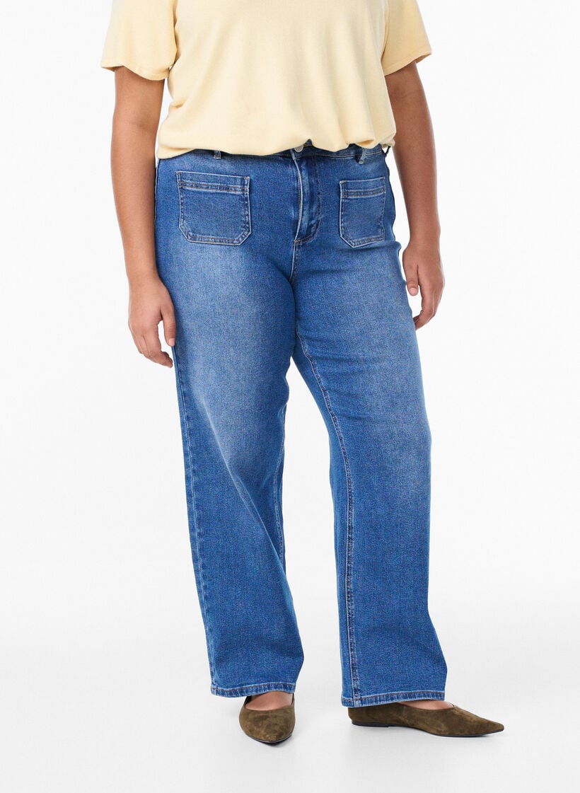 Jeans med forlommer og rette ben, Bl&aring;, Model image number 2