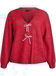 Strikkekardigan med perleknapper, Karanda Red Melange