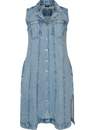 Ermel&oslash;s denimkjole med knappelukking og splitter, Bl&aring;