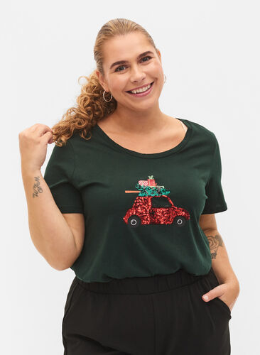T-skjorte med julemotiv i bomull, Scarab Car, Model image number 0