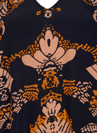 Mønstrete bluse i viskose med lange ermer og smock, Night Sky Art AOP, Packshot image number 2