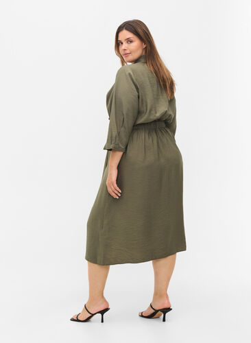 Omslagskjole med 3/4-ermer i viskose, Dusty Olive, Model image number 1