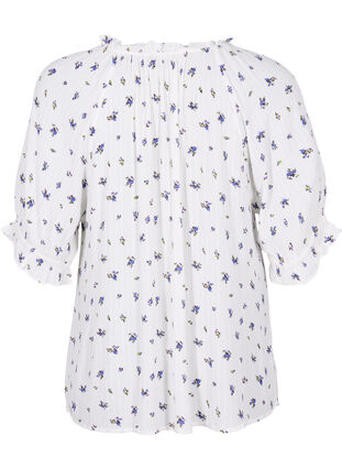 Blomstret viskosebluse med halvlange ermer, Bright White Flower, Packshot image number 1