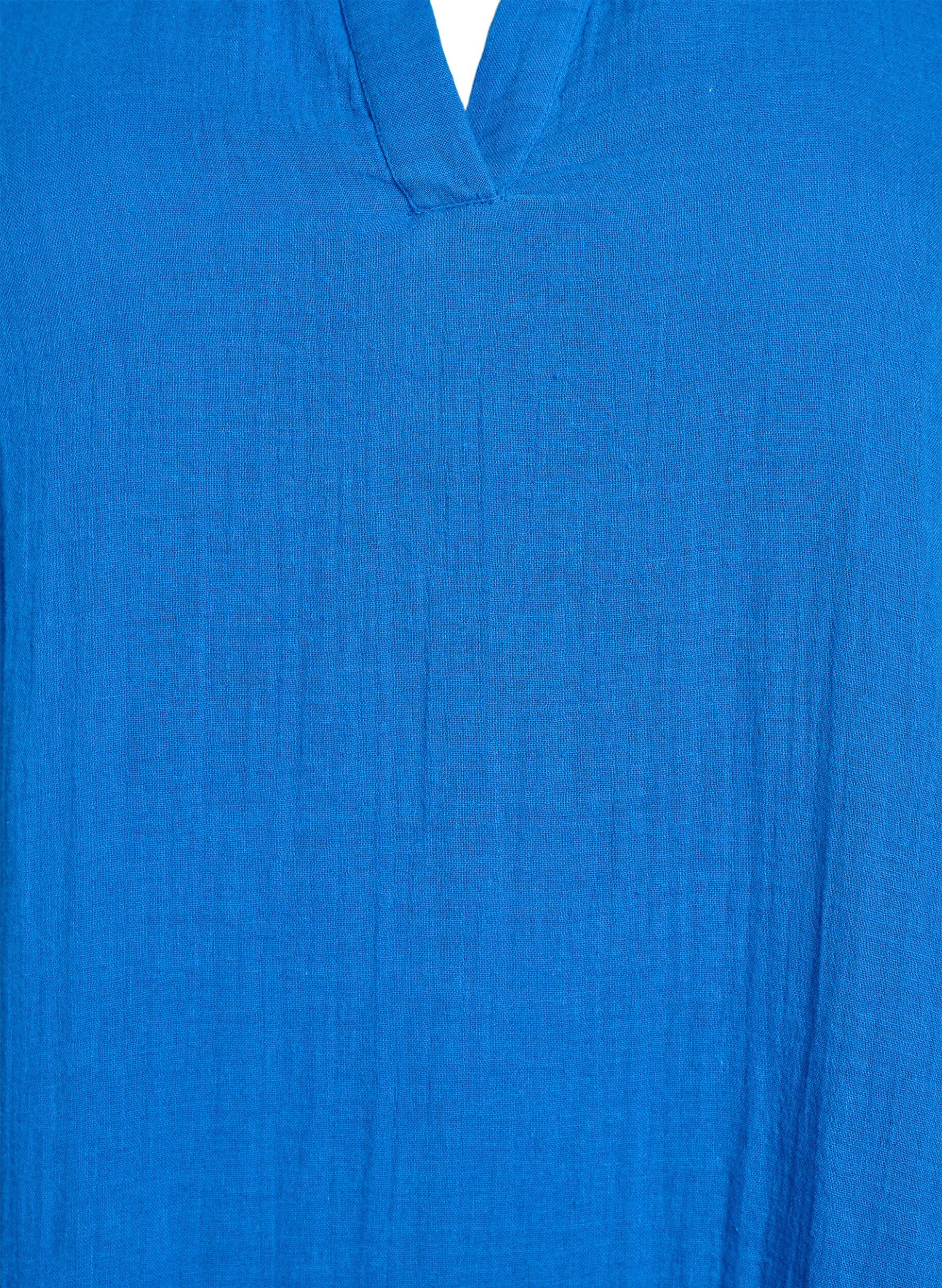 ZizziKort A-linjekjole i bomullsmuslin, Bl&aring;, Packshot image number 2