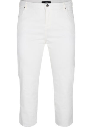 7/8-lengde jeans med rå kanter og høyt liv, White, Packshot image number 0