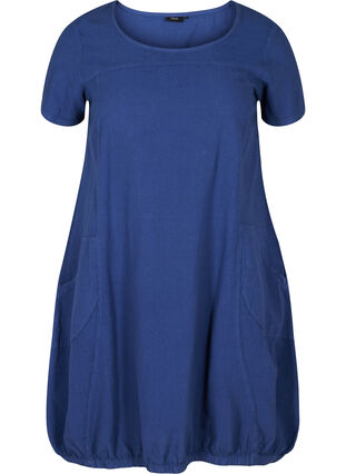 Kortermet kjole i bomull, Twilight Blue, Packshot image number 0
