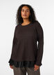 Bluse med struktur og volangkant, Brun, Model image number 0