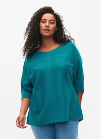 Strikket bluse med 3/4-ermer, Deep Lake, Model