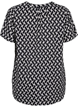 Bluse med korte ermer og V-hals, Black Graphic AOP, Packshot image number 1