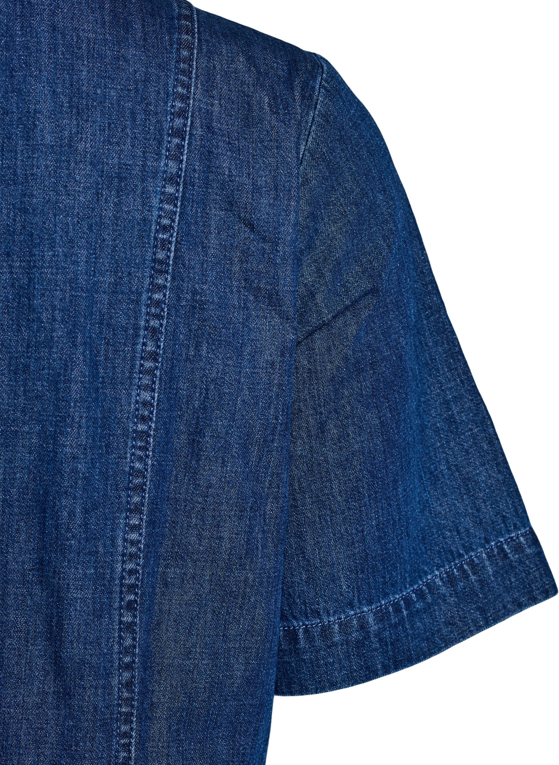 Zizzi Midi-lang denim skjortekjole, Bl&aring;, Packshot image number 4