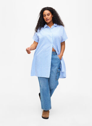 Lang stripete bomullsskjorte, Light Blue Stripe, Model image number 2