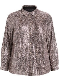 Paljettbluse med lange ermer, Brun Paljettbluse med lange ermer