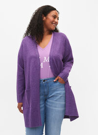 Melert strikket cardigan med lommer, Pansy Mel., Model