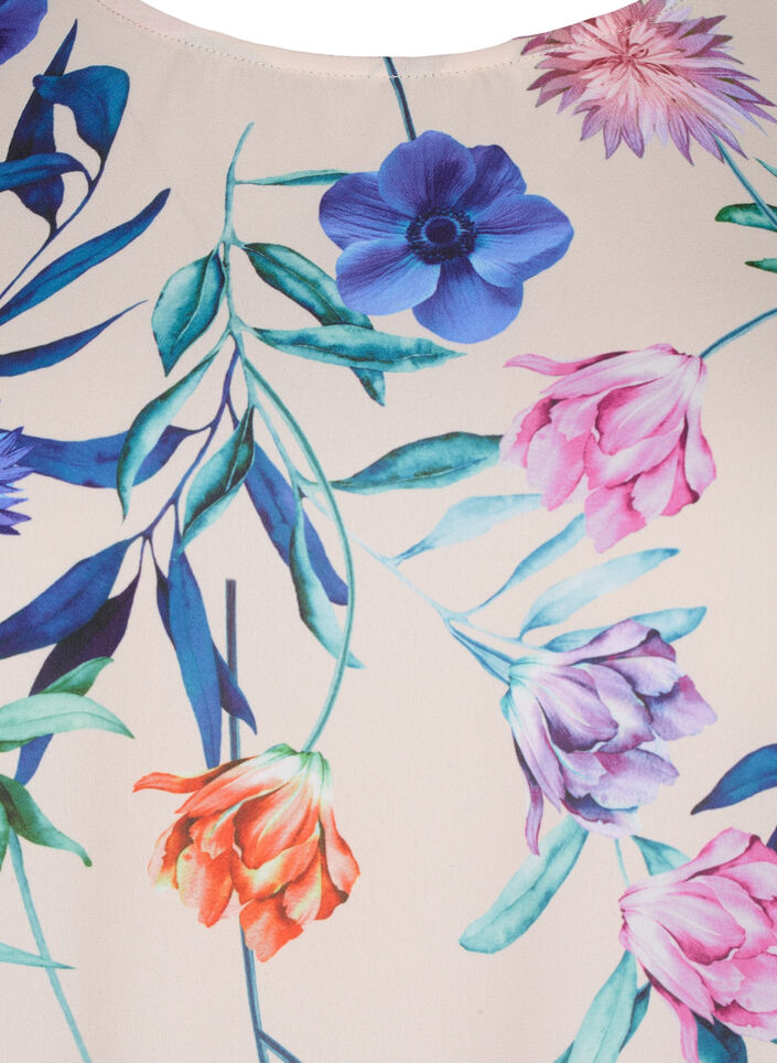 Blomstret bluse med vaffels&oslash;m, Bl&aring;, Packshot image number 2