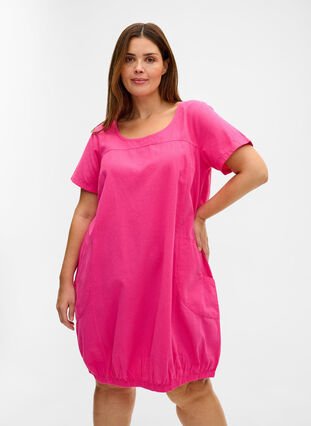 Kortermet kjole i bomull, Beetroot Purple, Model image number 0