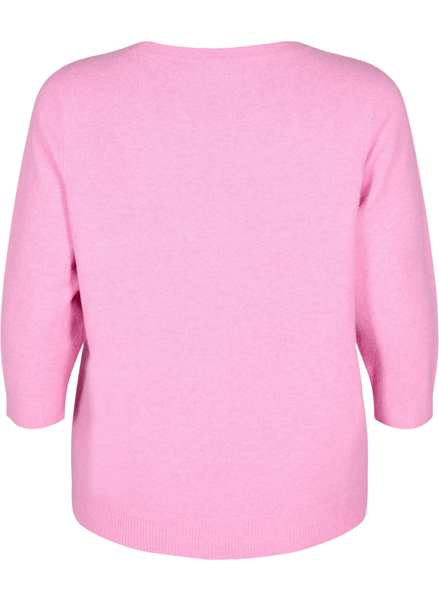 Zizzi Strikket bluse med blomster og 3/4 ermer, Begonia Pink Mel., Packshot image number 1