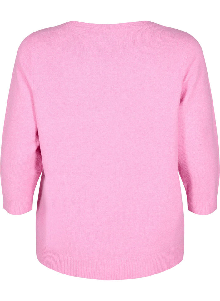 Strikket bluse med blomster og 3/4 ermer, Begonia Pink Mel., Packshot image number 1