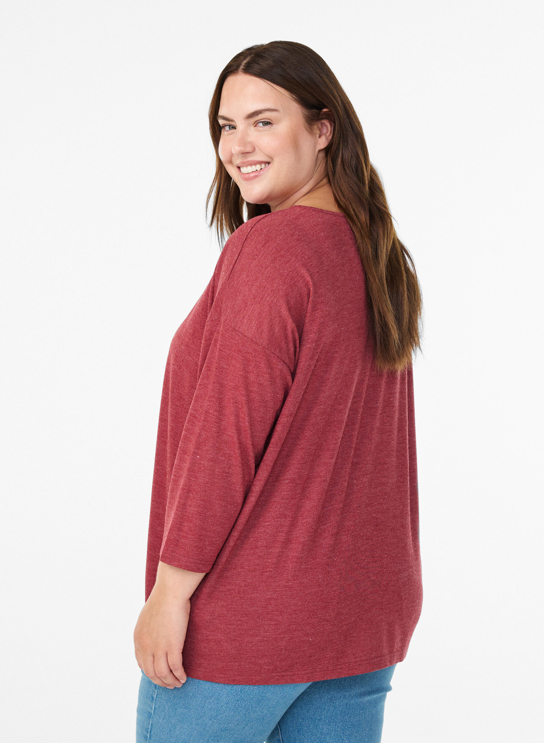 ZizziJersey bluse med 3/4 ermer, R&oslash;d, Model image number 2