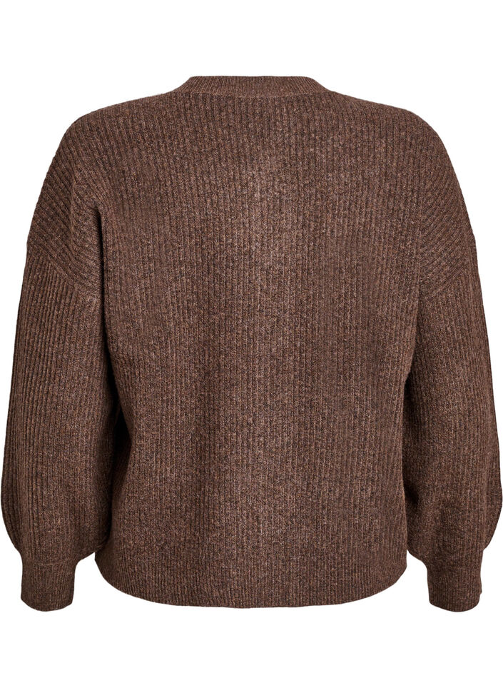 Ribbestrikket cardigan med knapper, Brun, Packshot image number 1