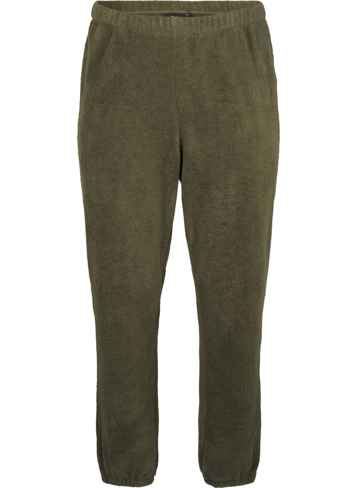 Myke teddybukser med elastisk midje, Forest Night, Packshot image number 0