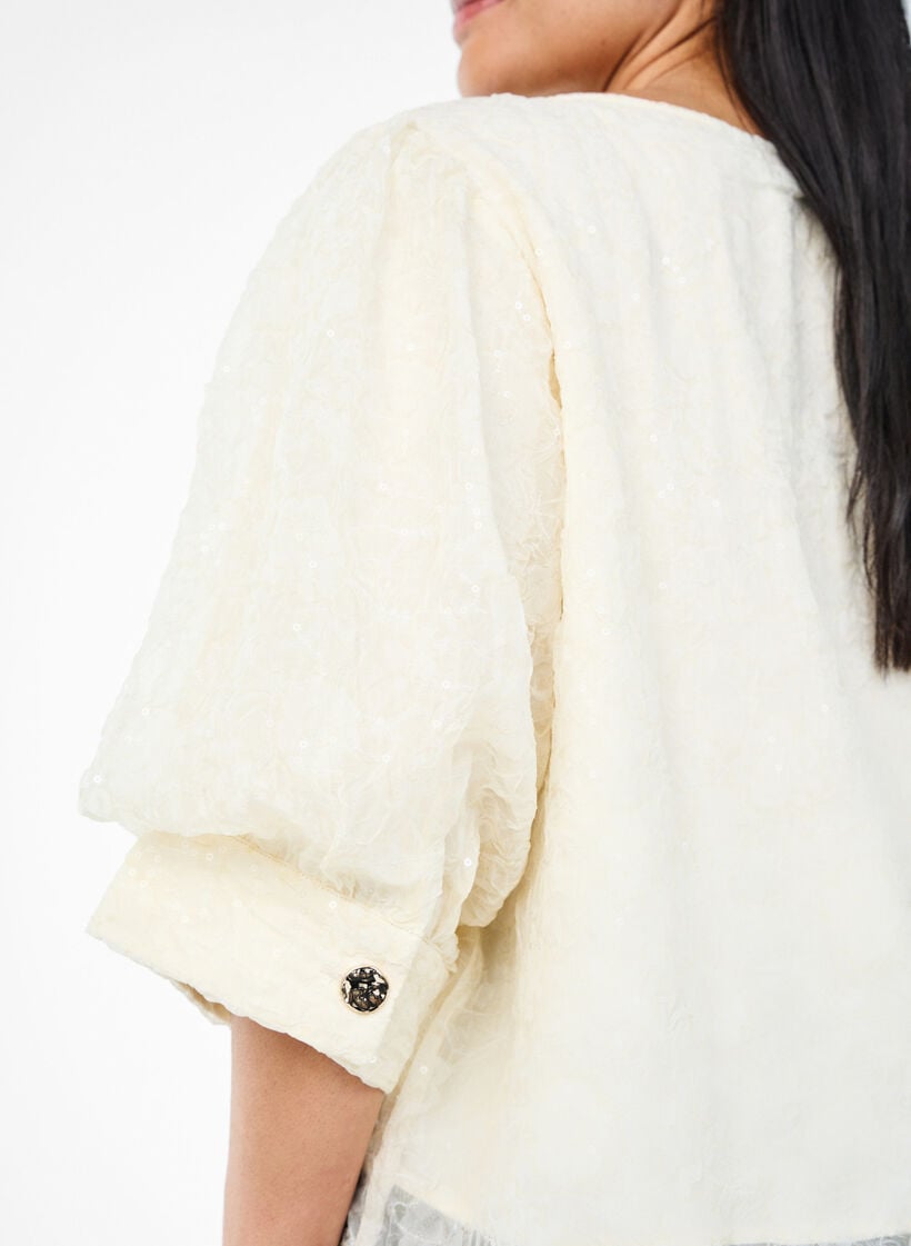 Fest bluse med paljetter og 1/2 ermer, Vanilje, Model image number 3