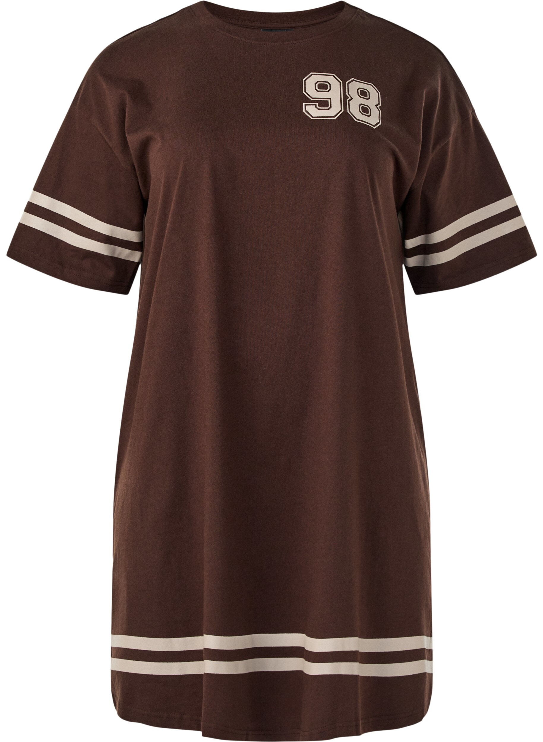ZizziShort t-shirt dress with sporty details, Brown, Packshot image number 0